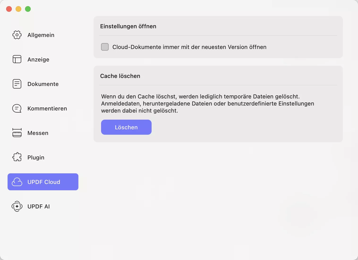 Cloud-Einstellungen updf Mac