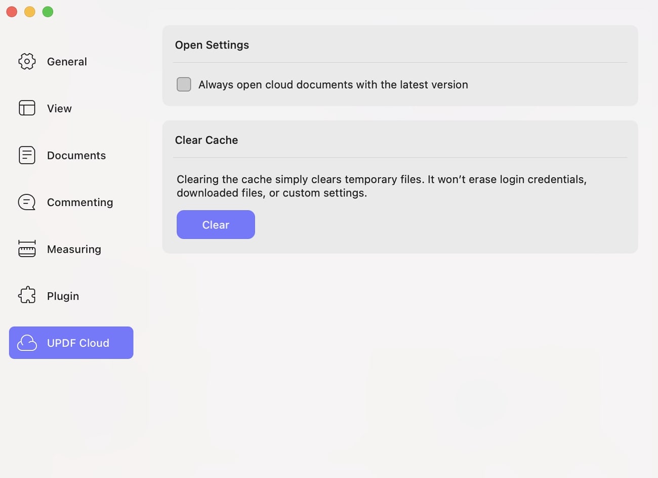 cloudvoorkeuren updf mac