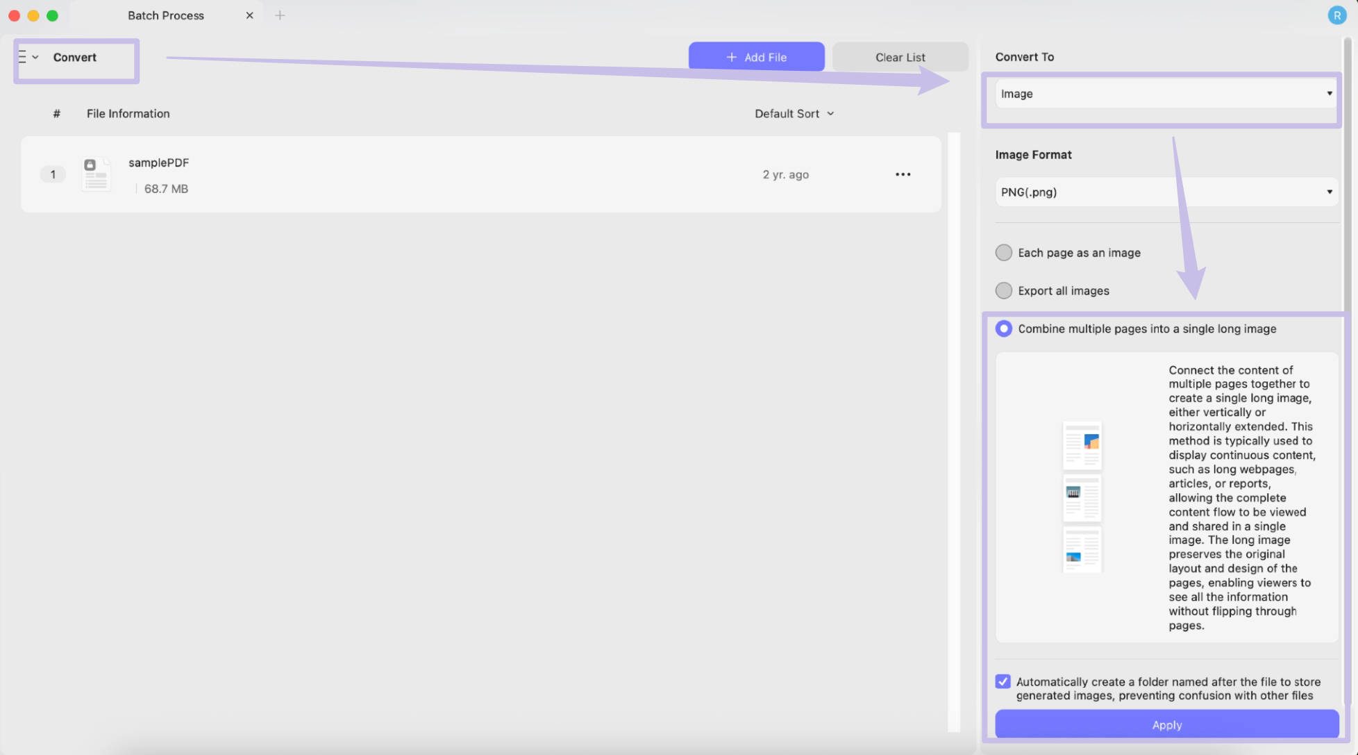 Convert multiple pages as a only image updf 2 mac