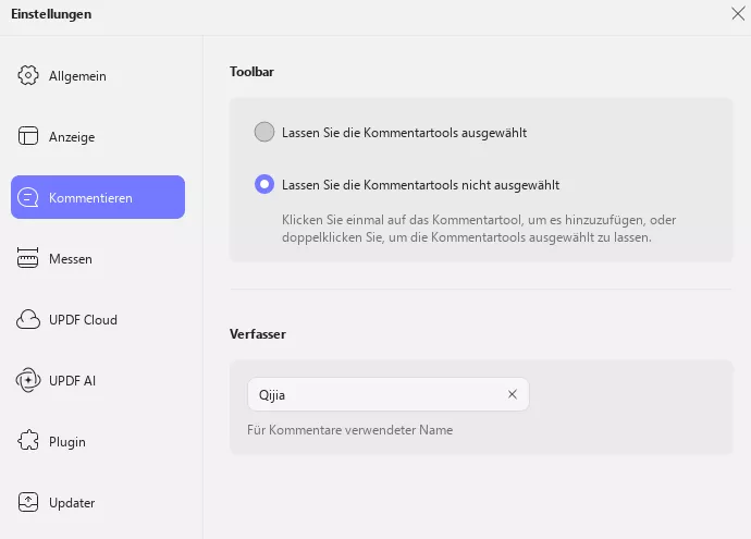 Kommentar-Einstellungen aktualisieren Windows 2