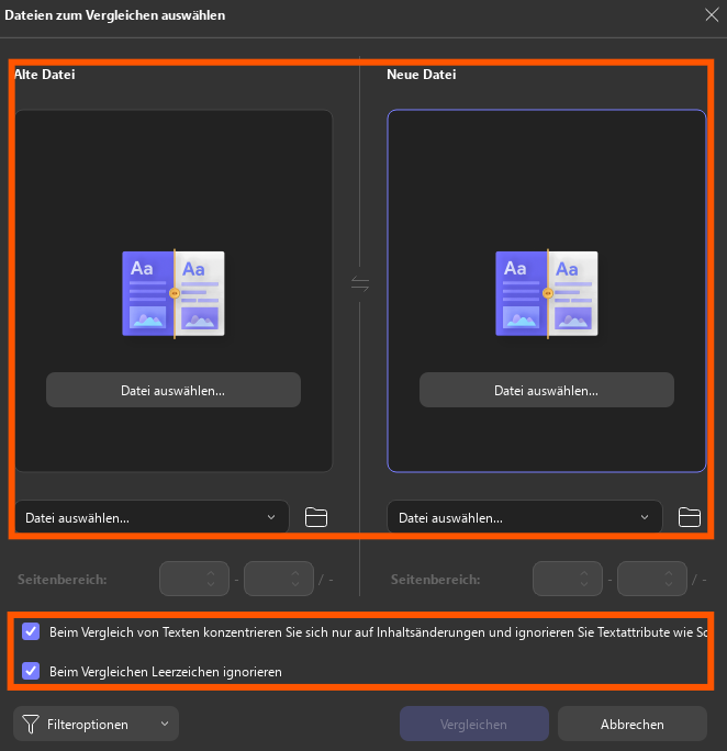 Vergleichen Sie alte und neue Dateien updf windows 2