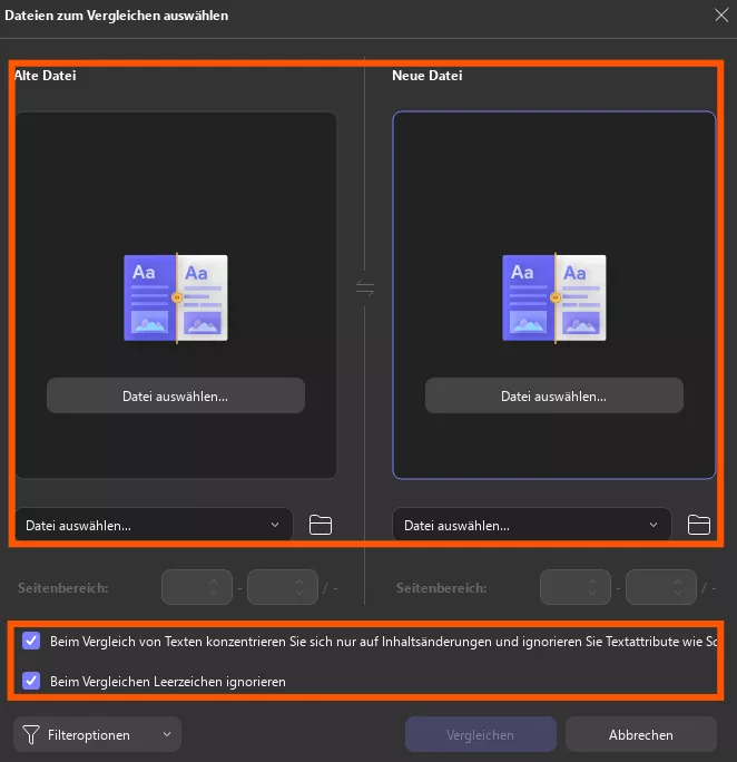 Vergleichen Sie alte und neue Dateien updf windows 2