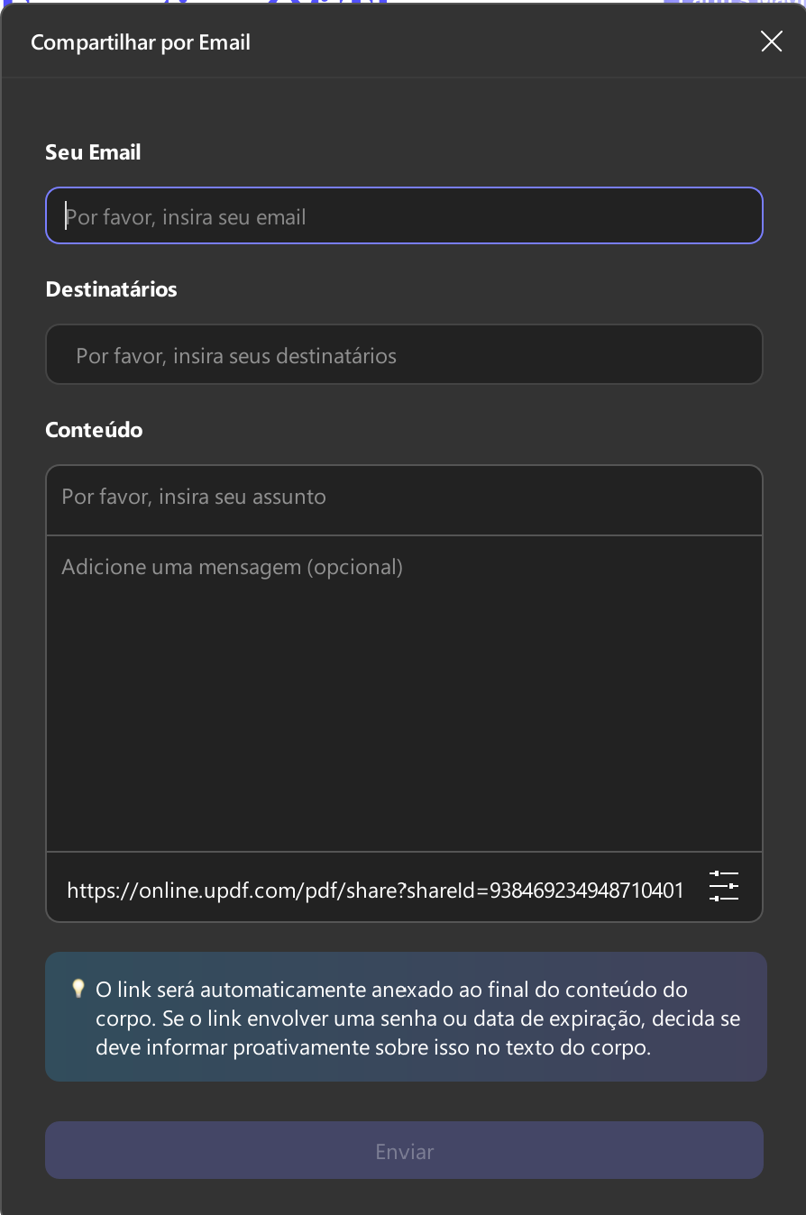 compartilhar via e-mail com conteúdo updf windows