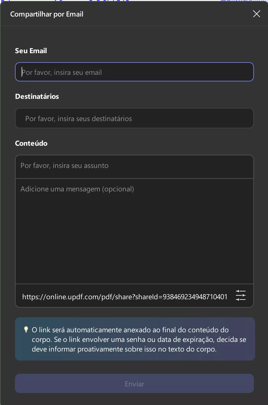 compartilhar via e-mail com conteúdo updf windows
