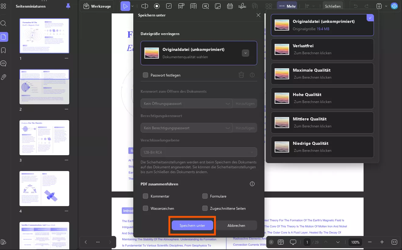 Komprimierungseinstellungen updf Windows 2