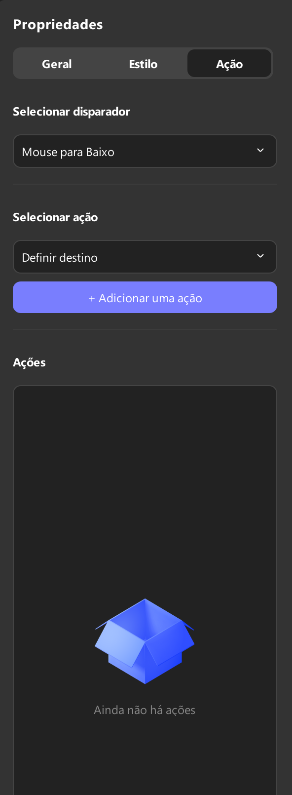 Configurações de ação