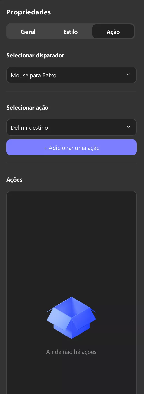 Configurações de ação
