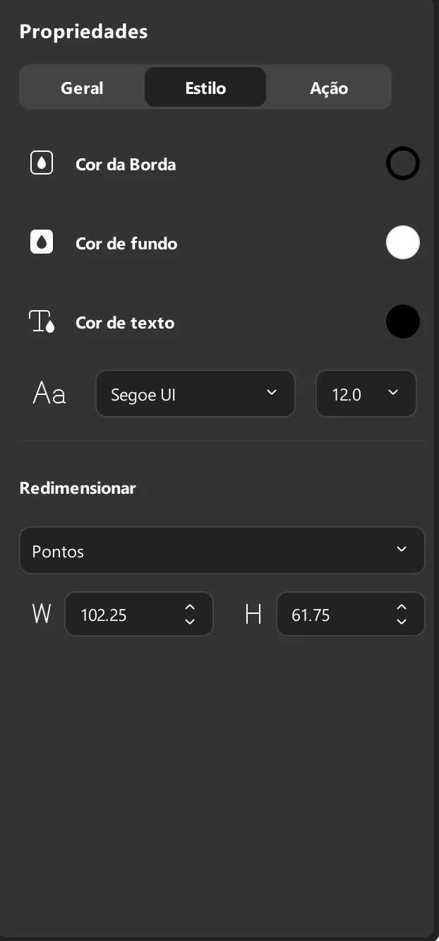 configurações de estilo