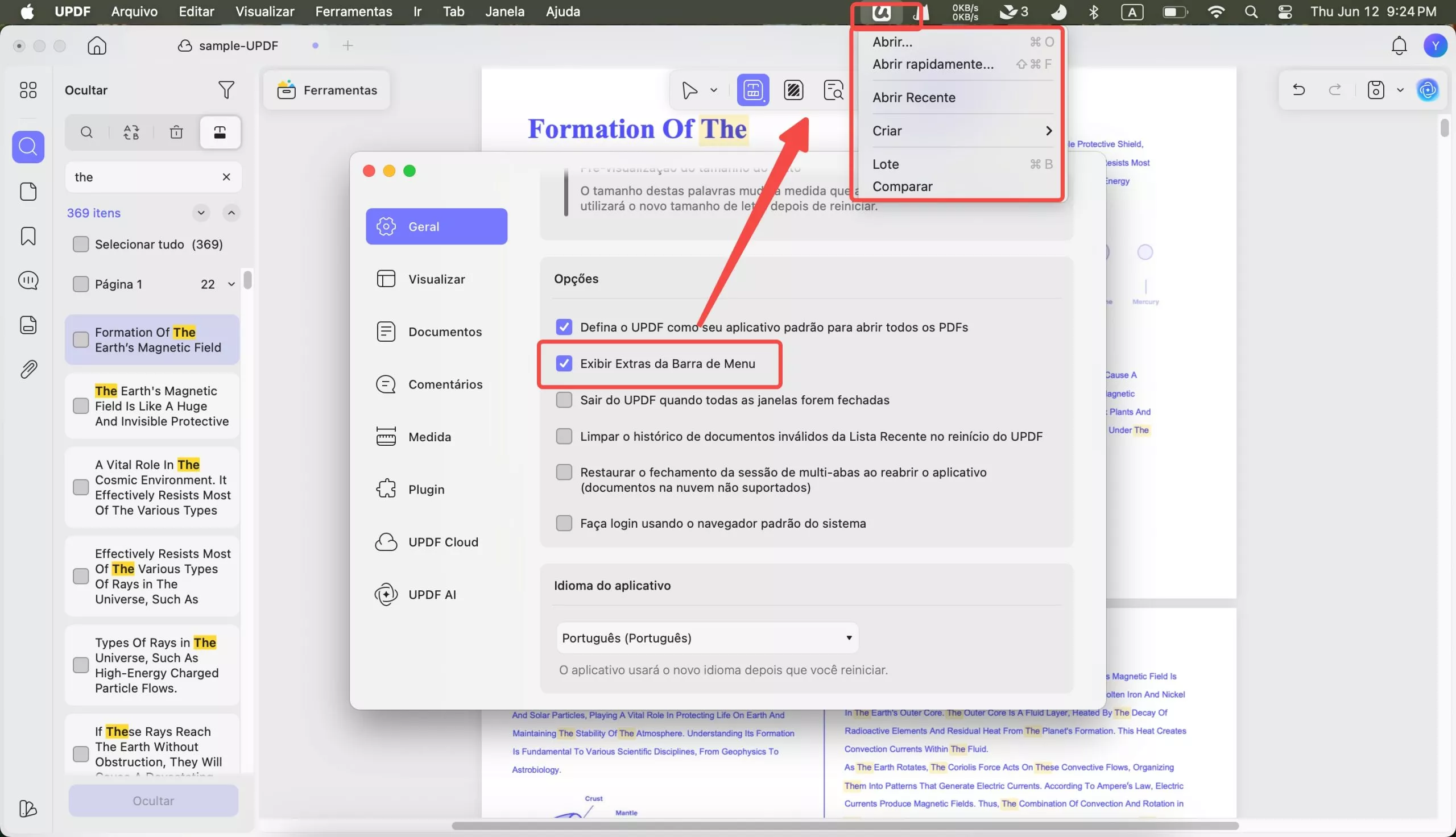 configurações gerais para updf mac