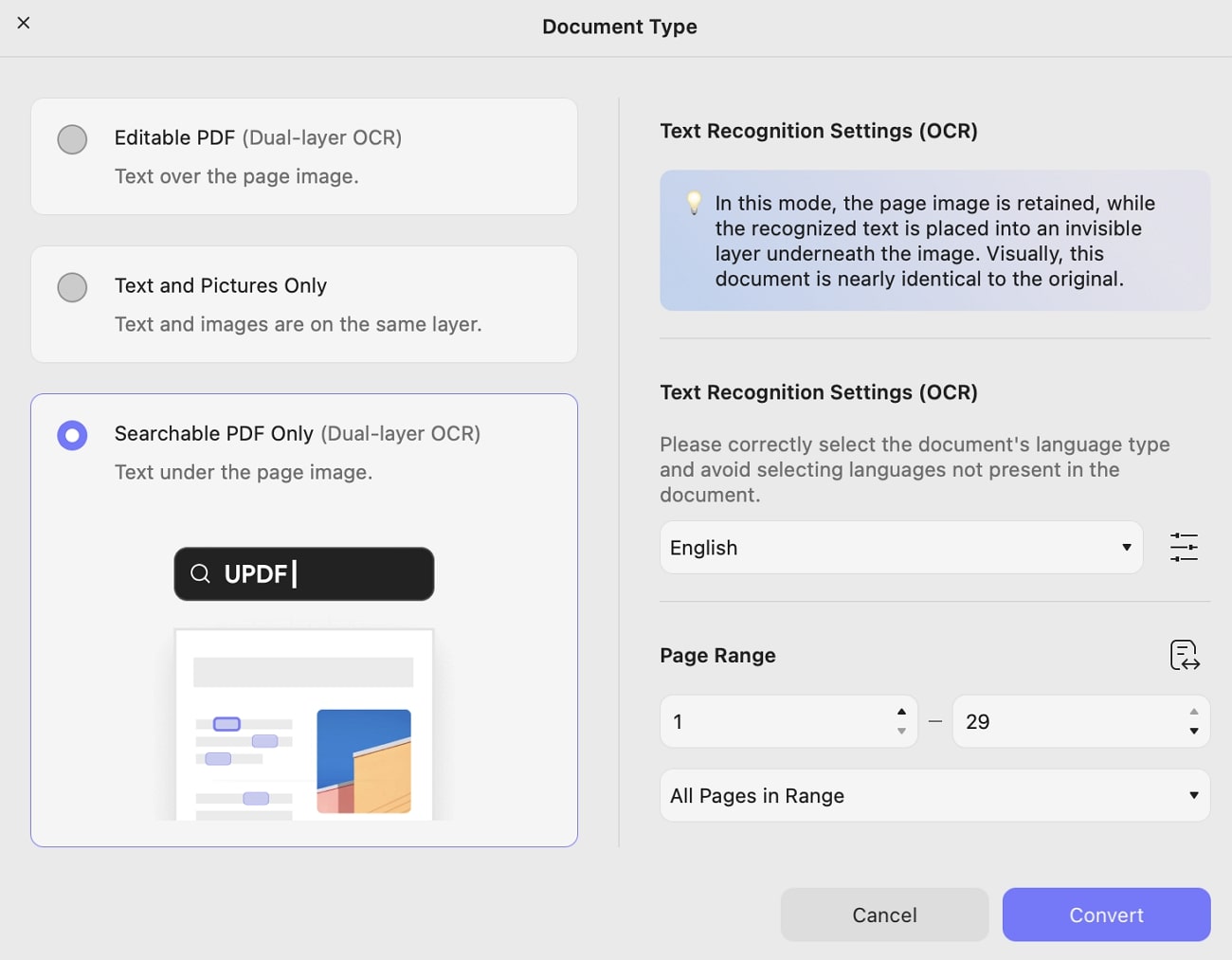 consider using searchable pdf ocr function updf mac