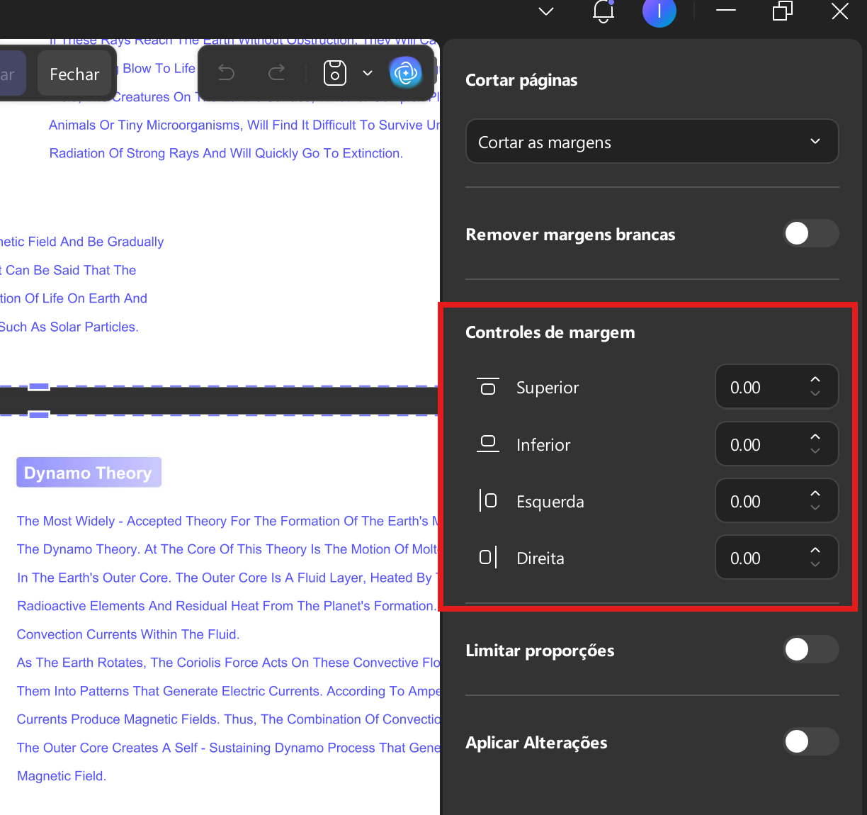 definir margens de página em PDF