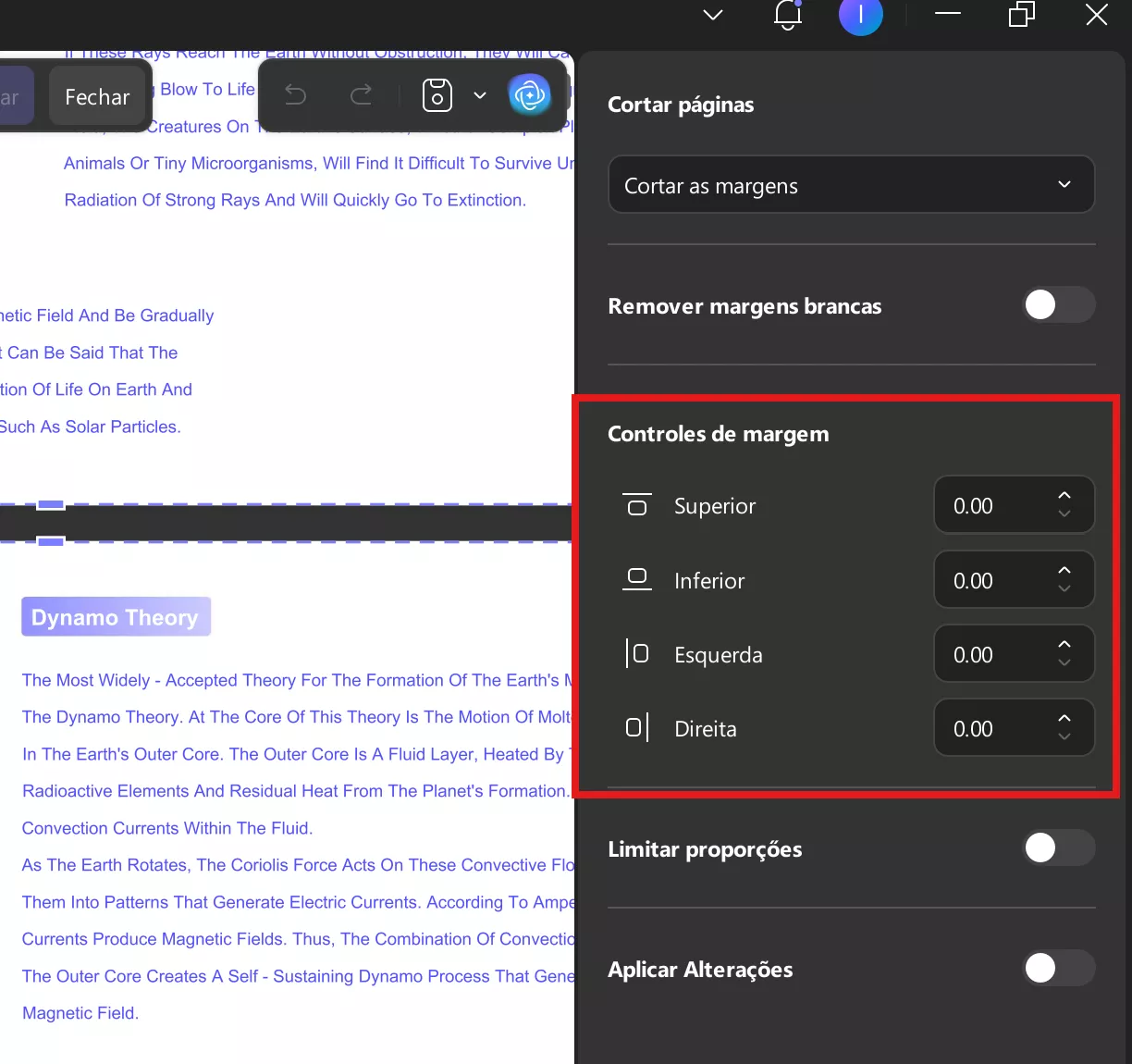 definir margens de página em PDF