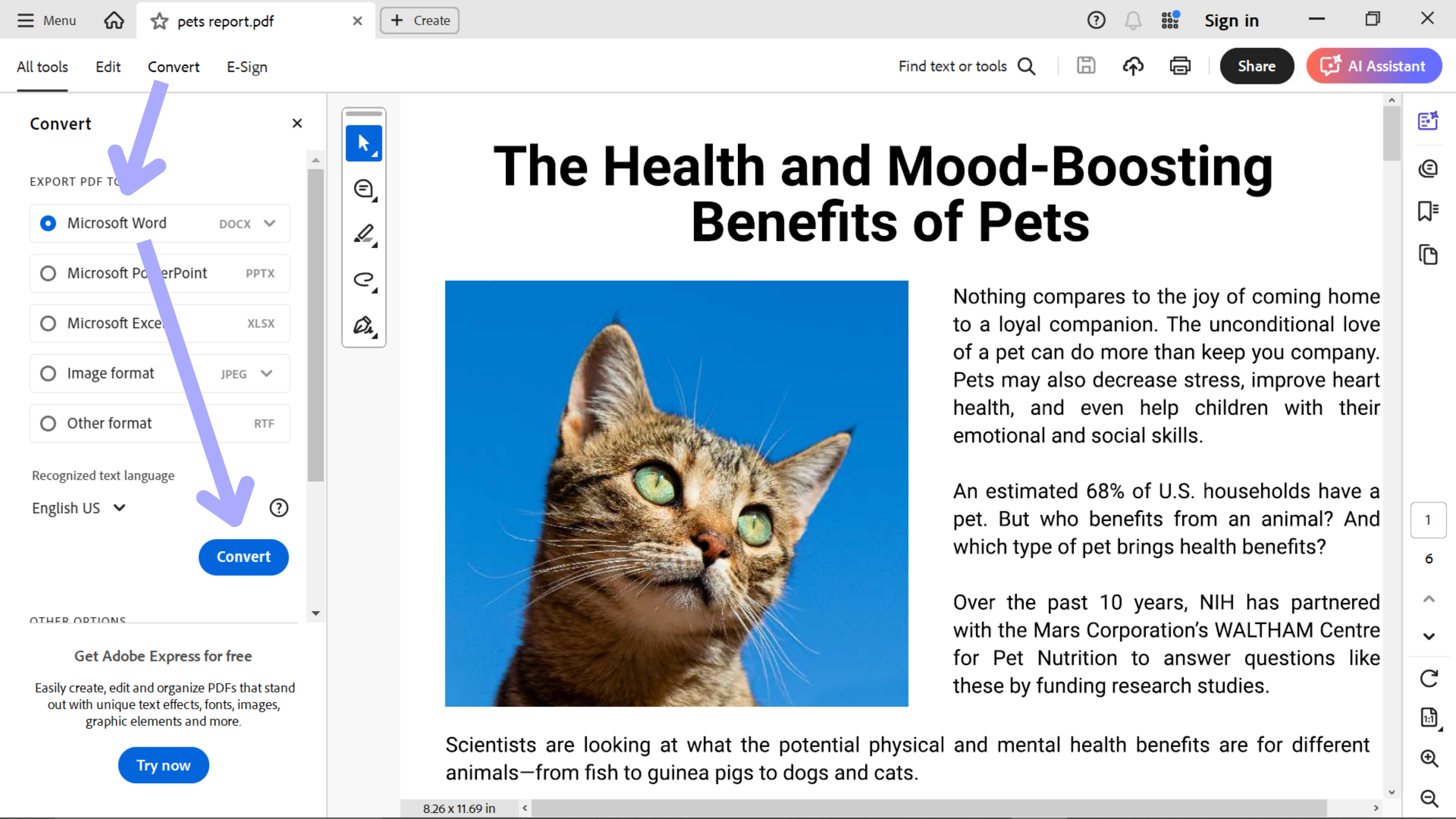 Convertir un PDF en Word avec Acrobat