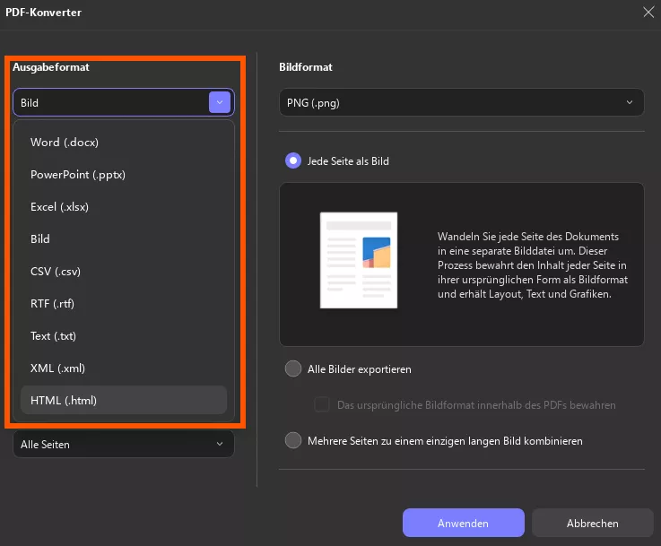 In das bevorzugte Dateiformat konvertieren updf Windows