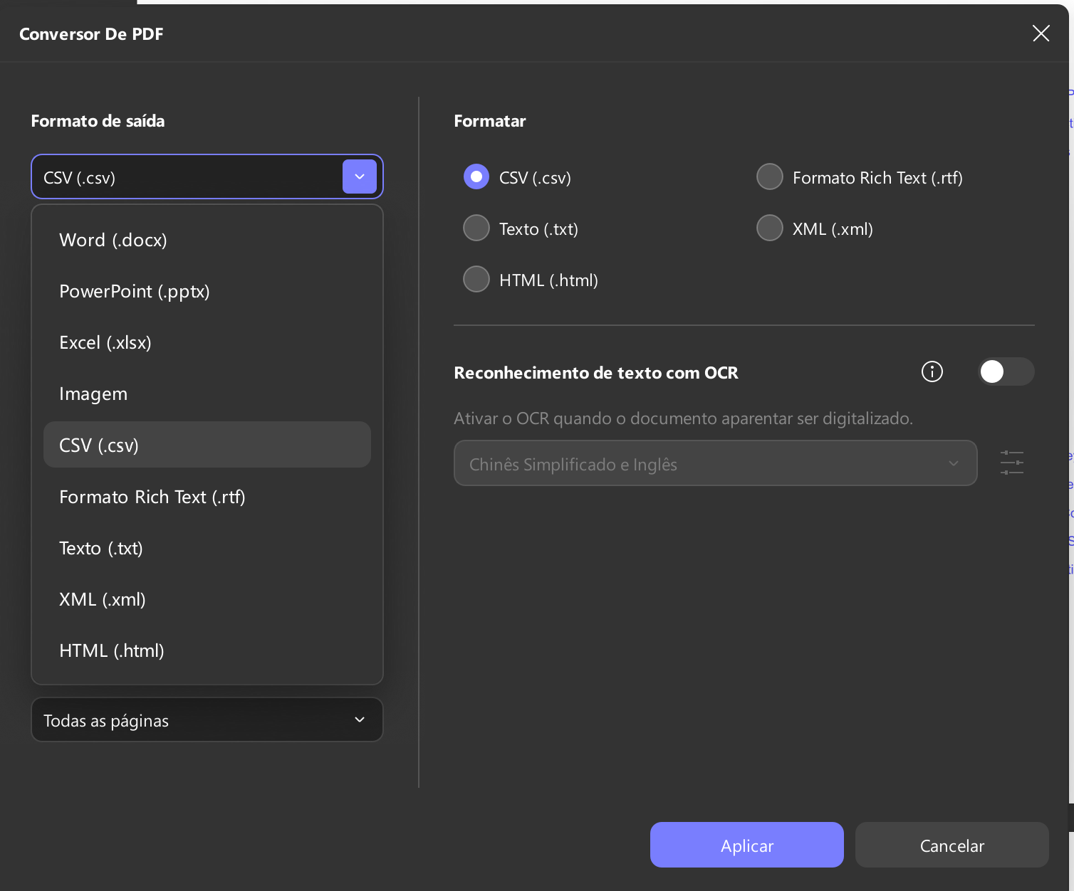 selecione o formato do arquivo e clique em aplicar updf windows 