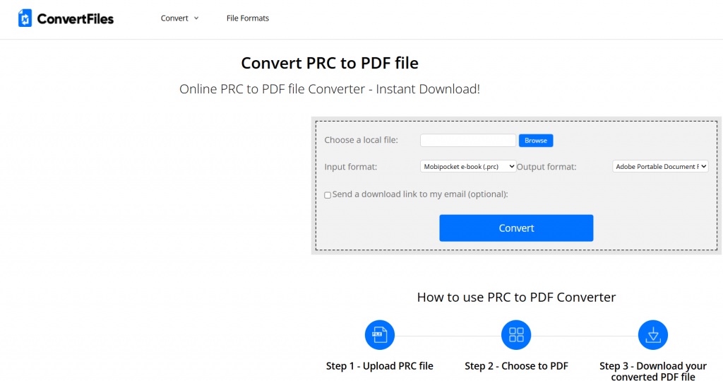 convert prc to pdf using convertfiles