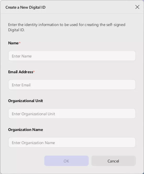 create a new digital id in updf
