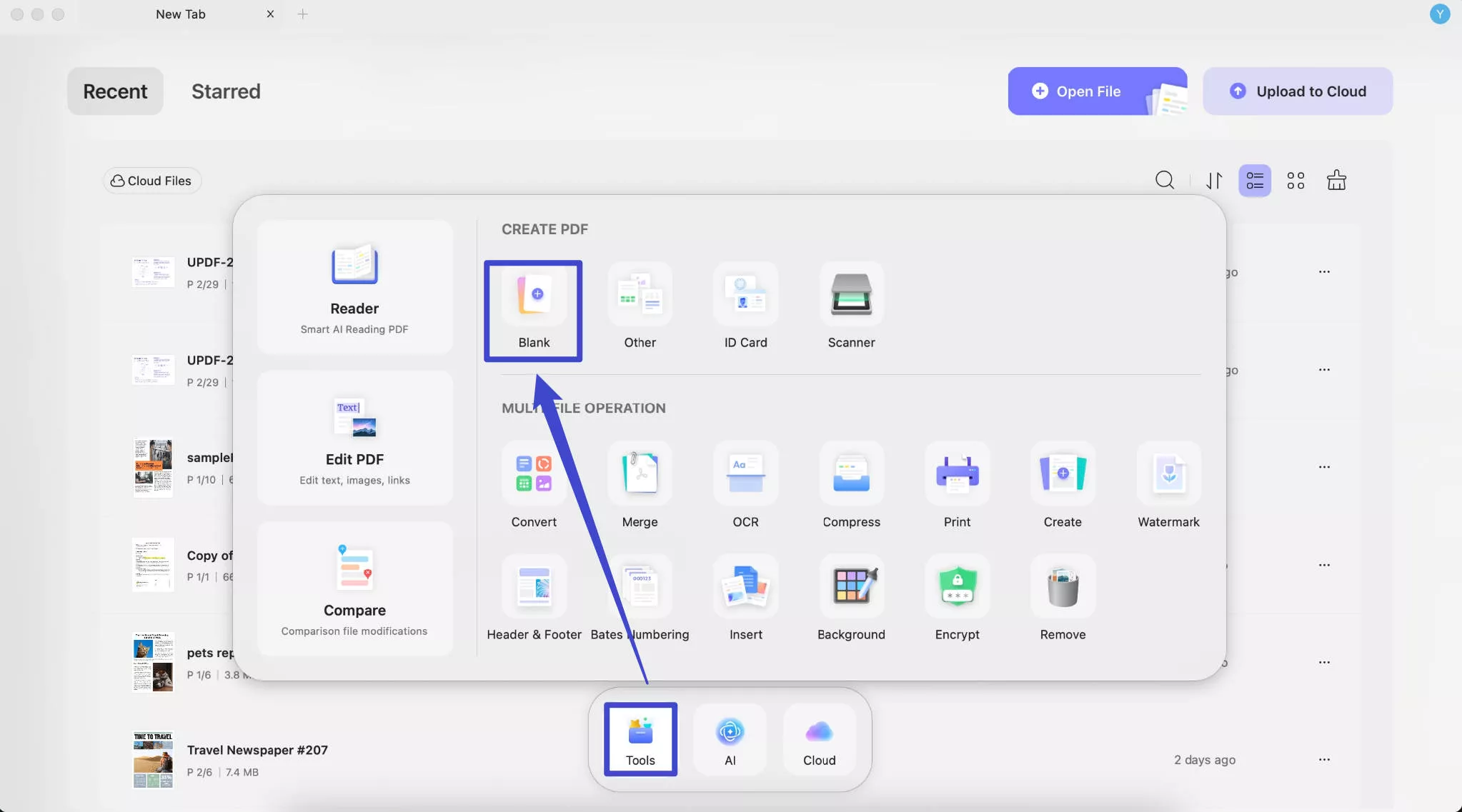 create blank page on updf mac