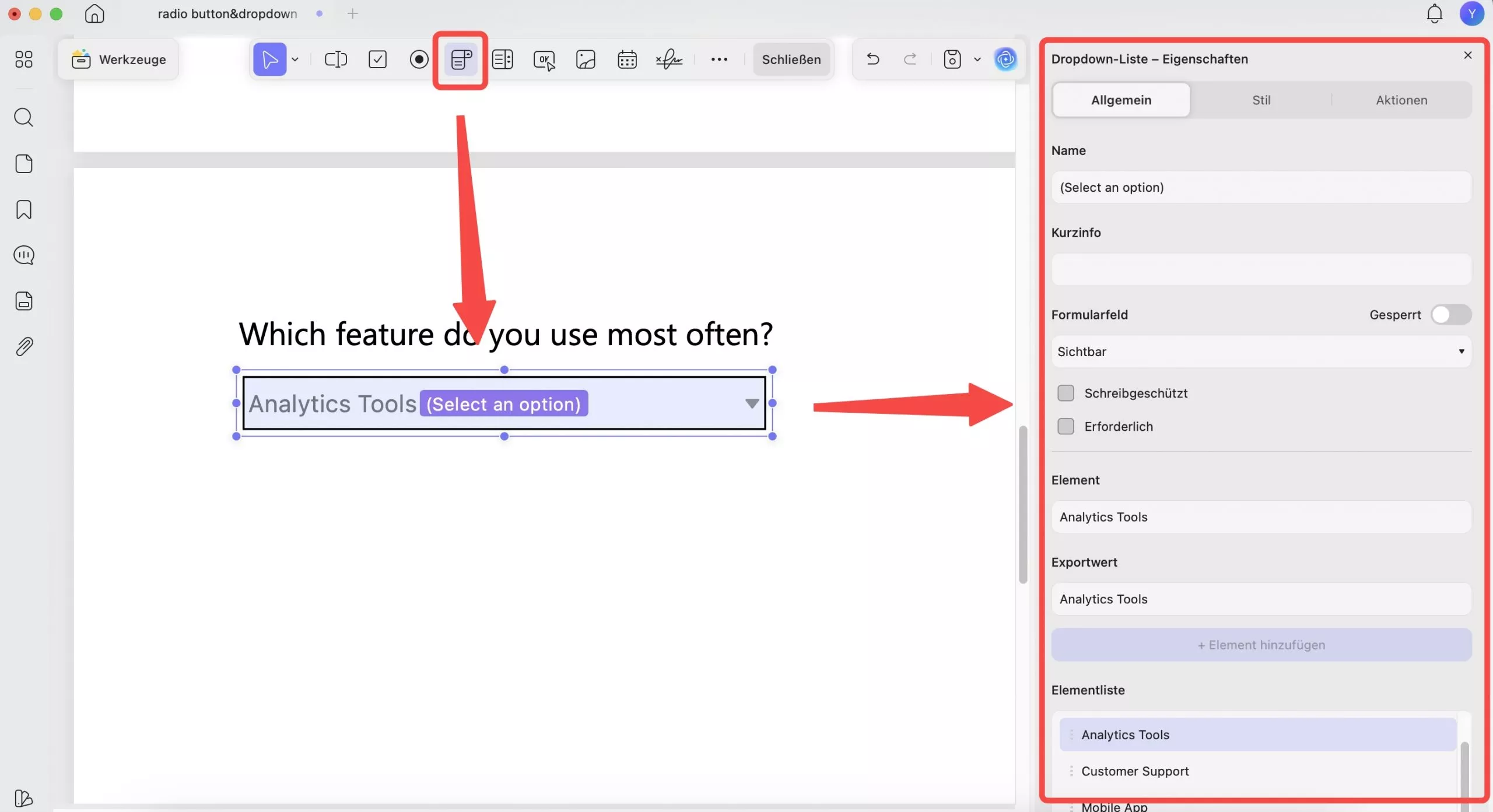Dropdown-Menü in Formular erstellen updf mac
