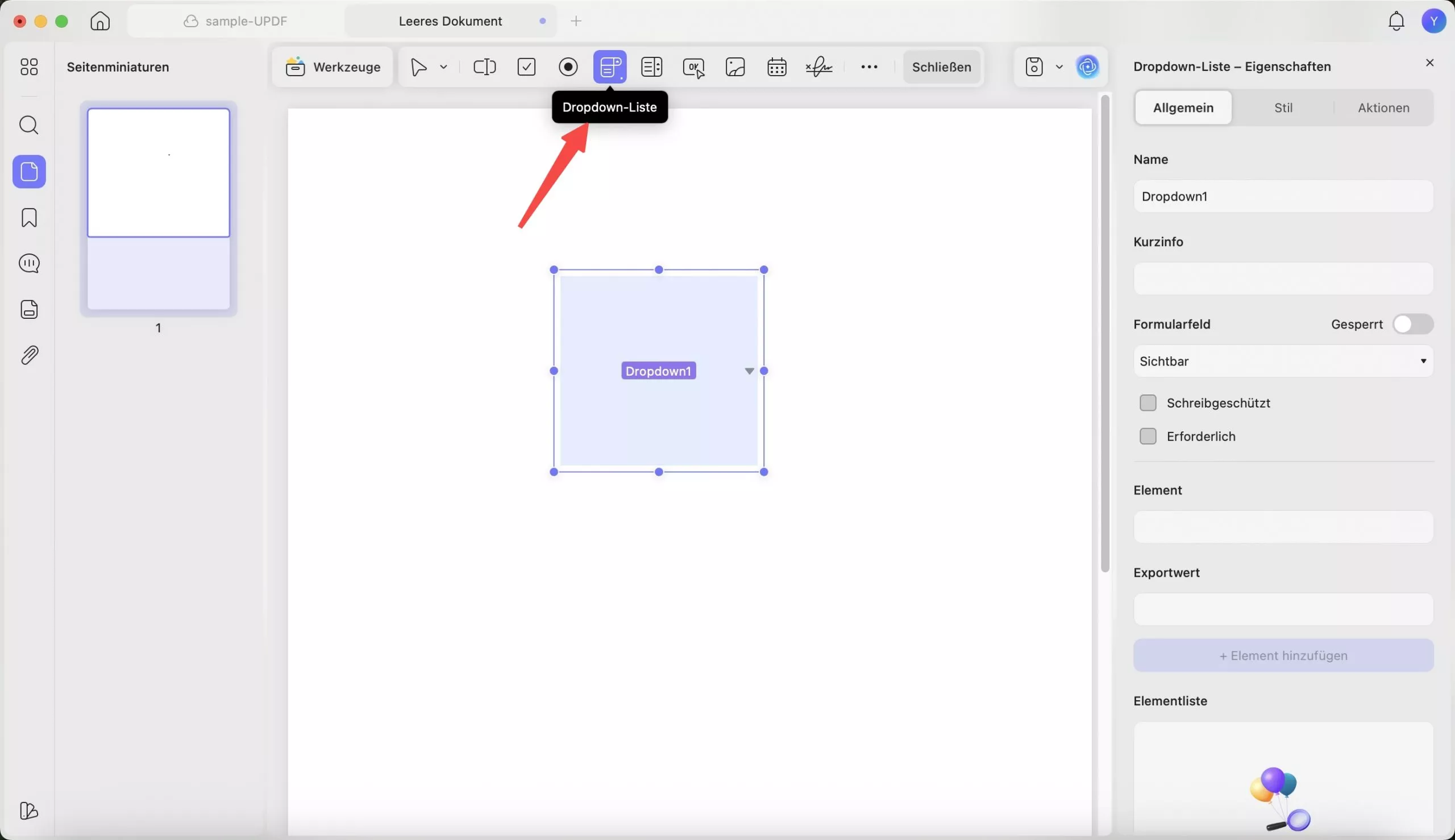 Dropdown-Menü in Formular erstellen updf mac