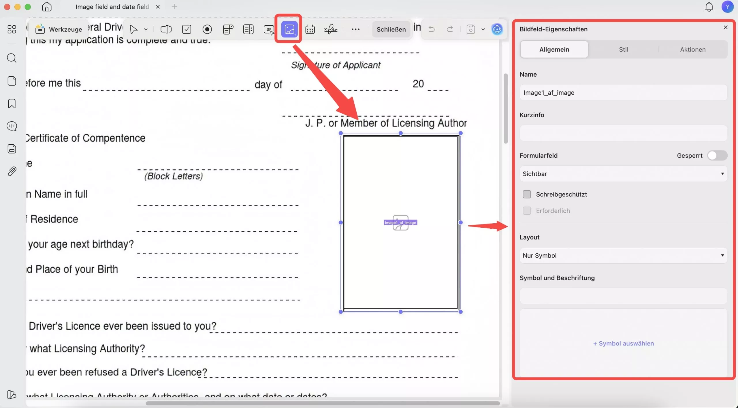 Bildfeld in PDF-Formular erstellen updf mac