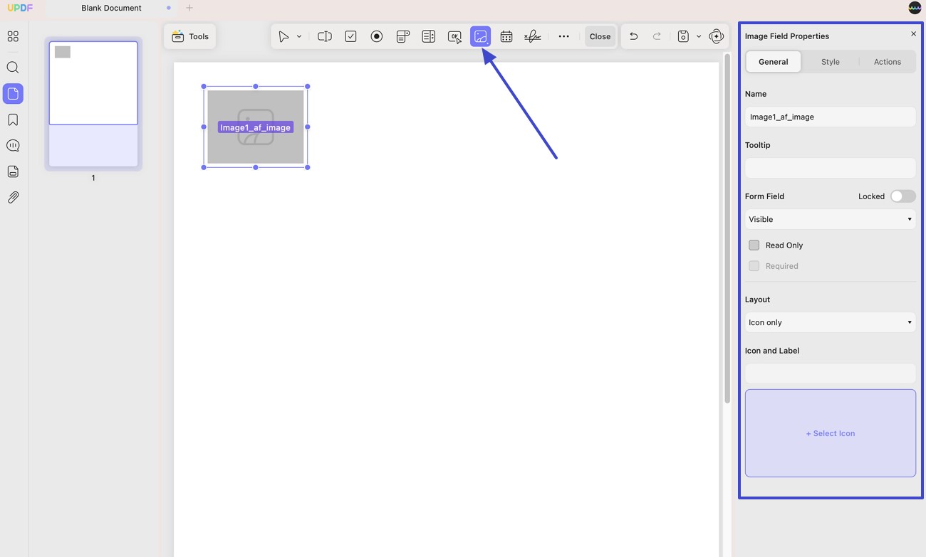 สร้างฟิลด์ภาพบนฟอร์ม PDF อัปไฟล์ Mac