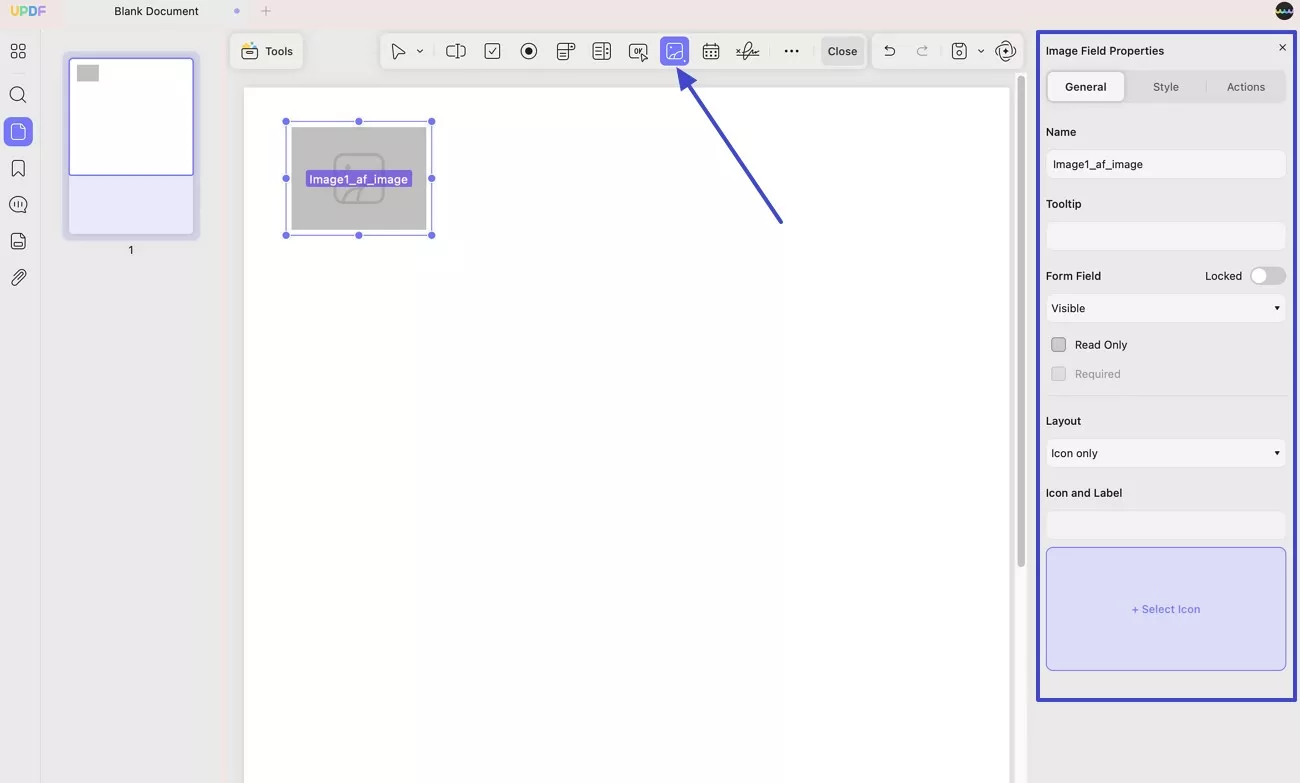 create image field on pdf form updf mac