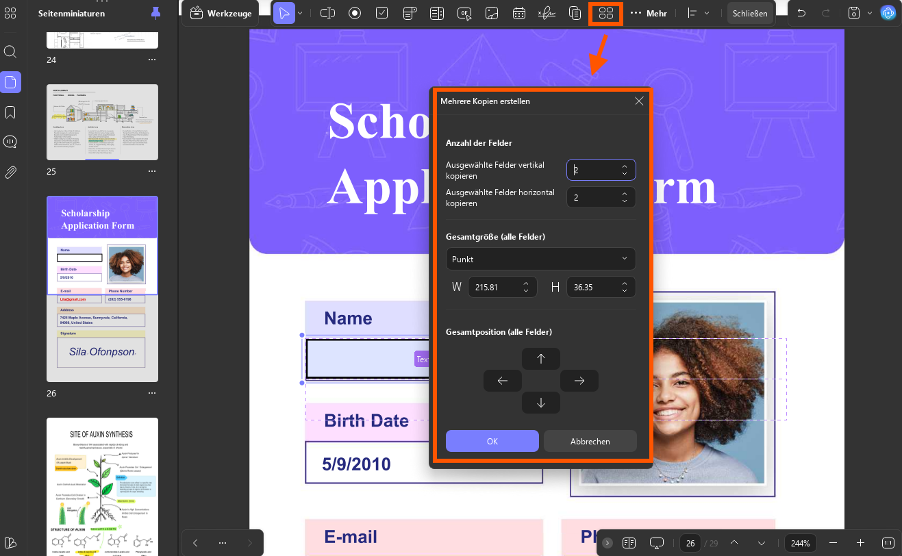Erstellen Sie mehrere Kopien für das Formular „updf windows 2“.