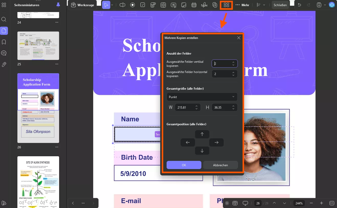 Erstellen Sie mehrere Kopien für das Formular „updf windows 2“.