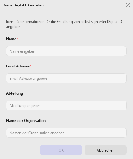 Neue digitale Signatur erstellen