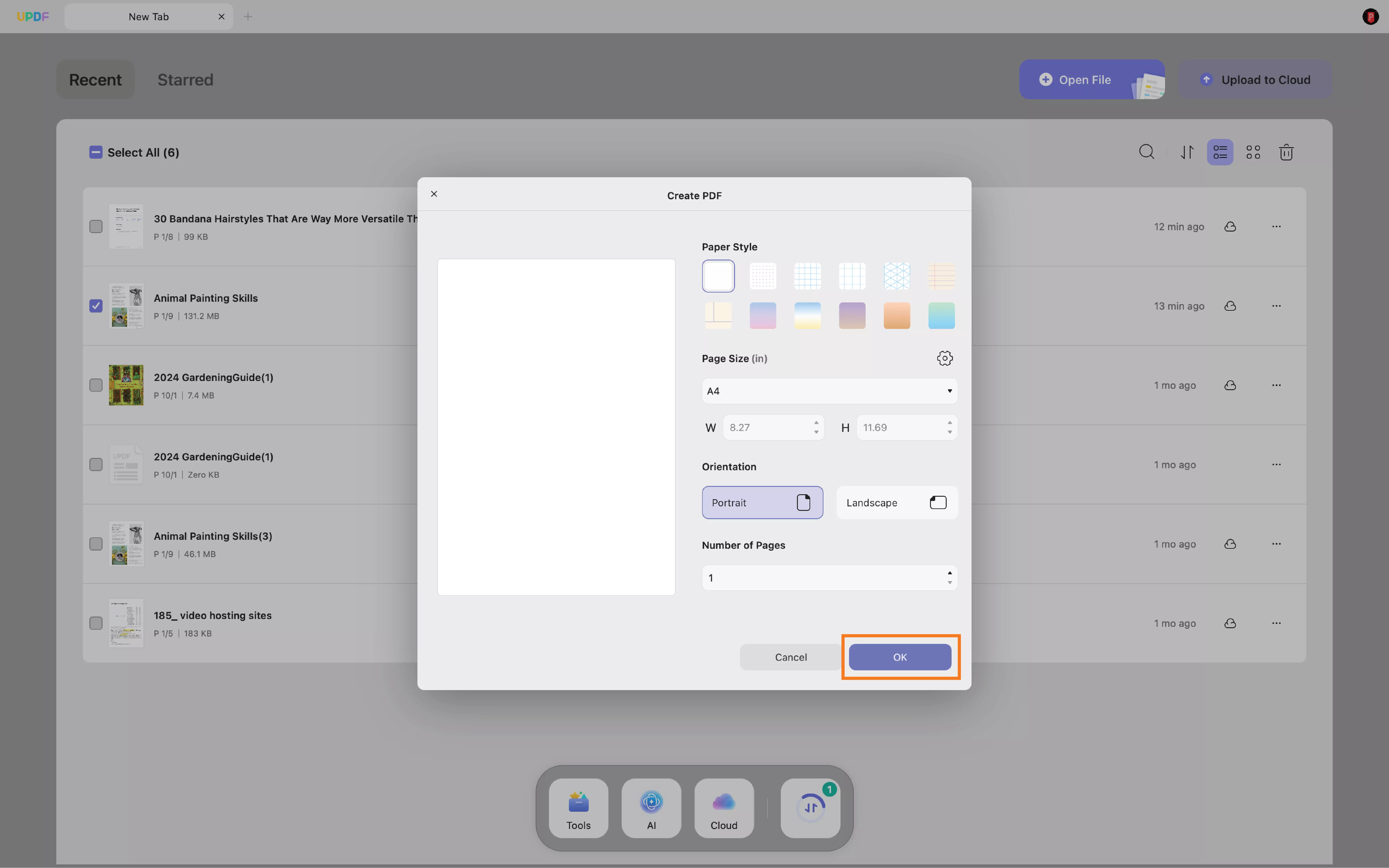 select blank page style