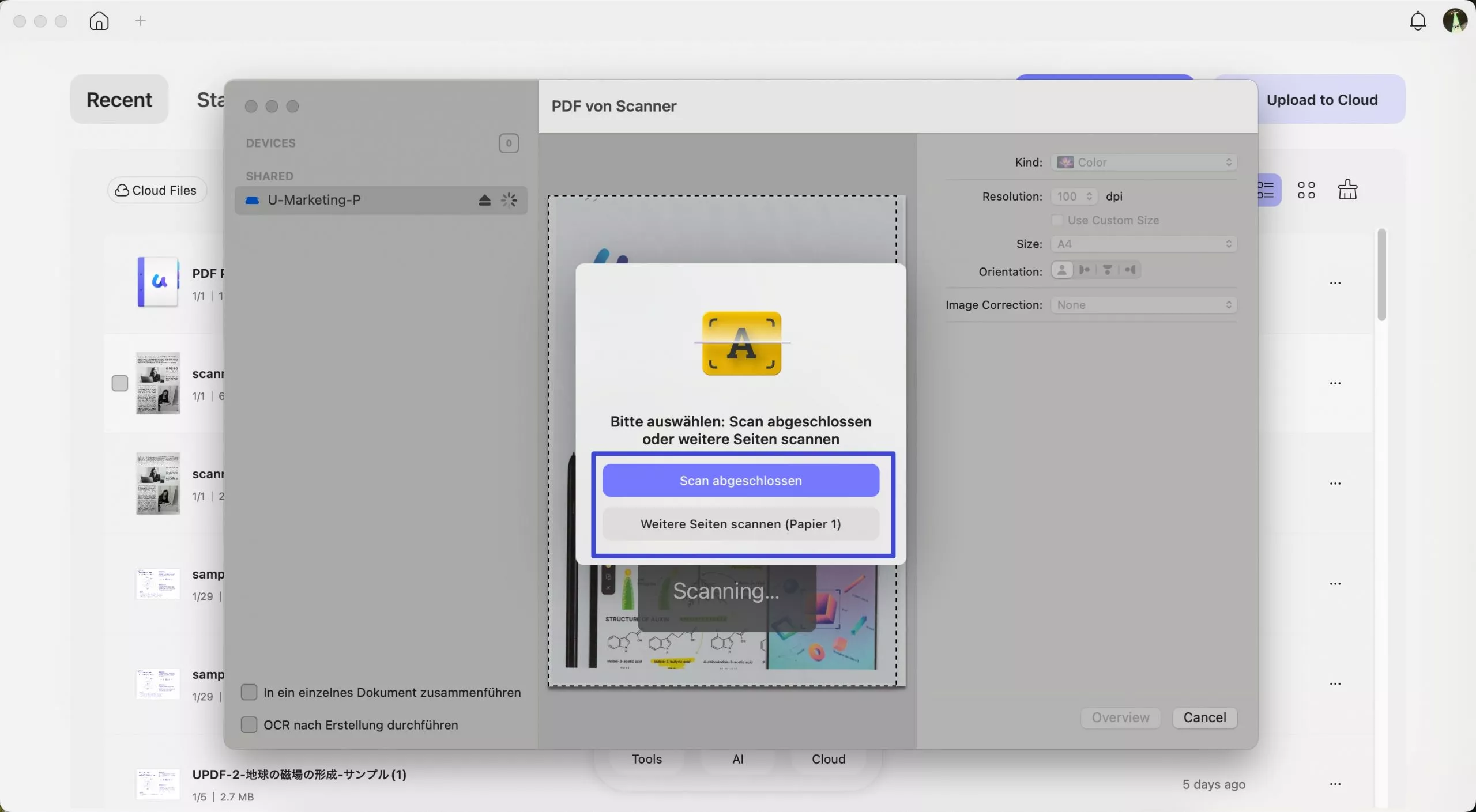 Erstellen einer PDF-Datei vom Scanner