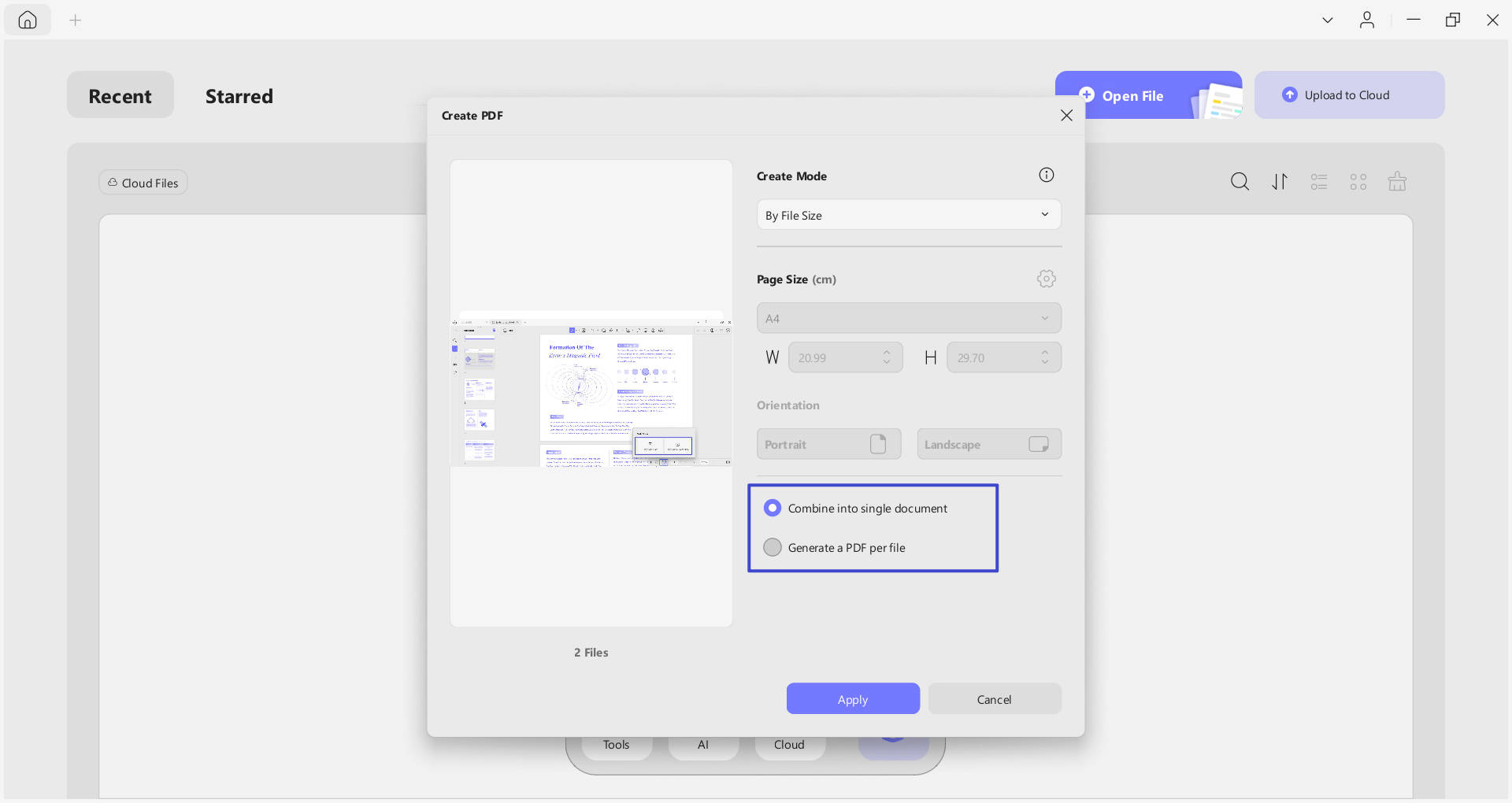 combine or generate pdf per file 