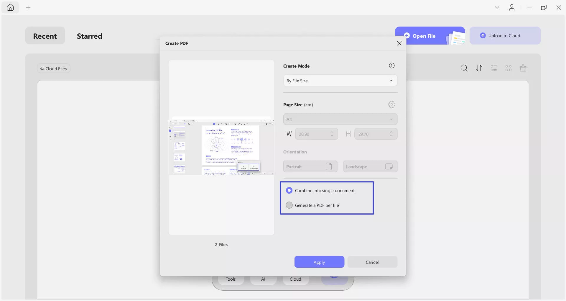 combine or generate pdf per file