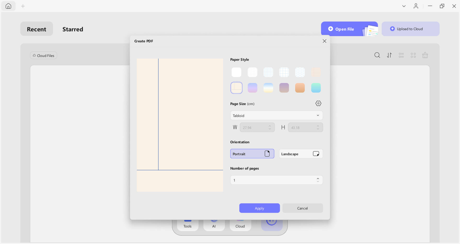 create pdf with preferred settings 