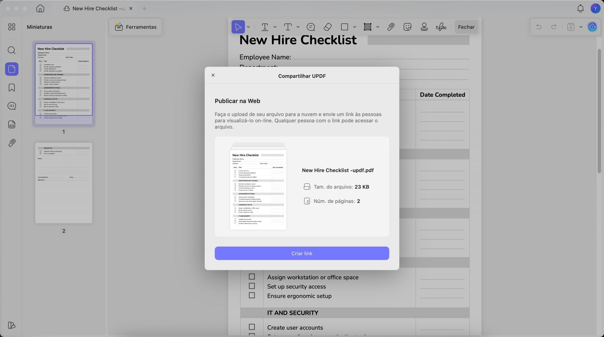 criar link para pdf updf mac