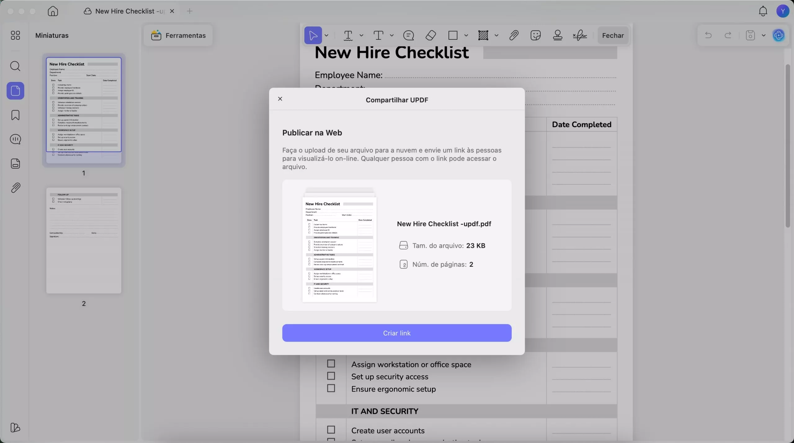 criar link para pdf updf mac