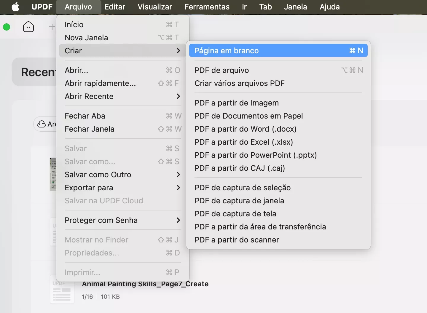 criar pdf a partir de página em branco
