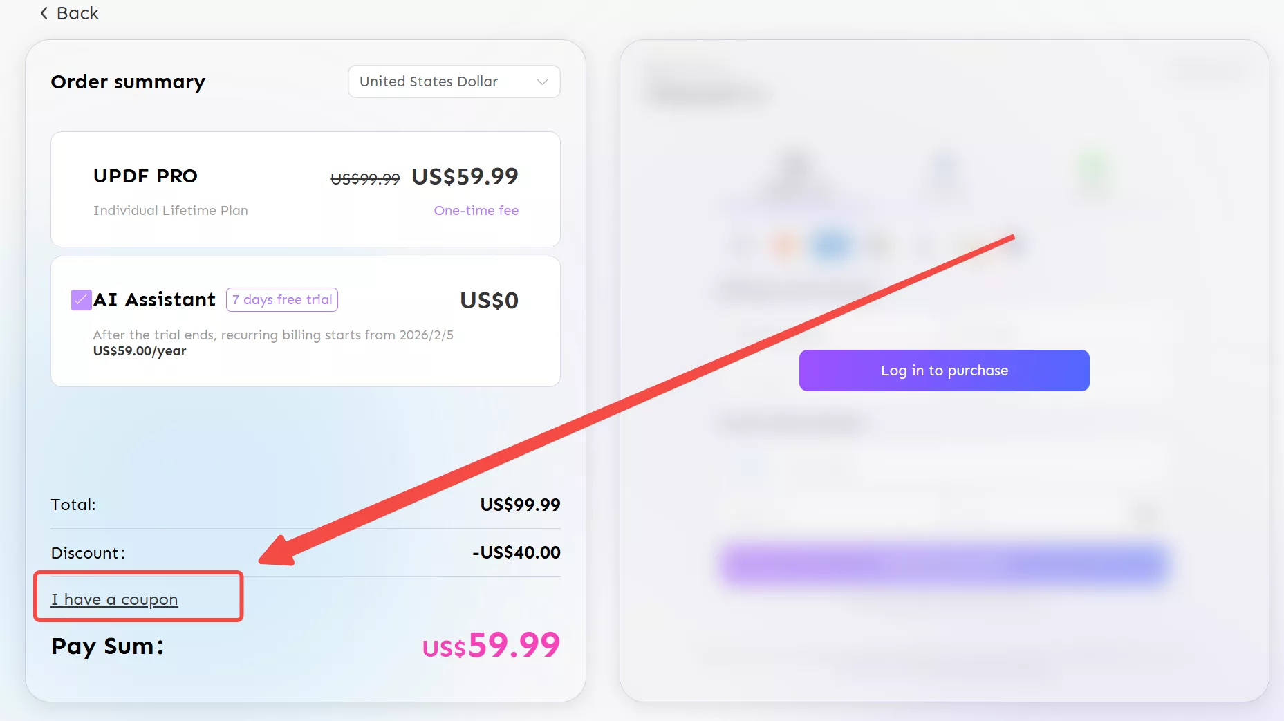 gunakan kode kupon di halaman harga updf