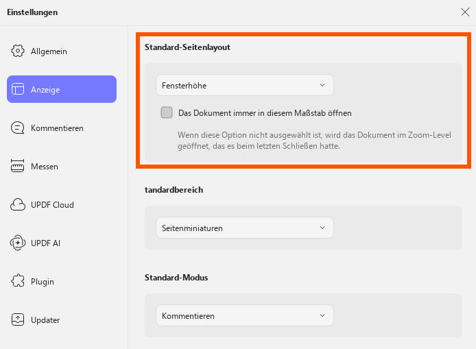 Standard-Seitenlayout
