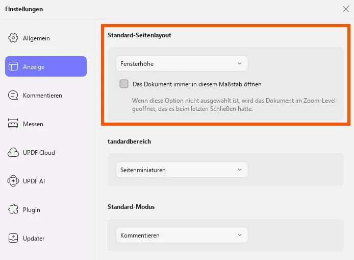 Standard-Seitenlayout