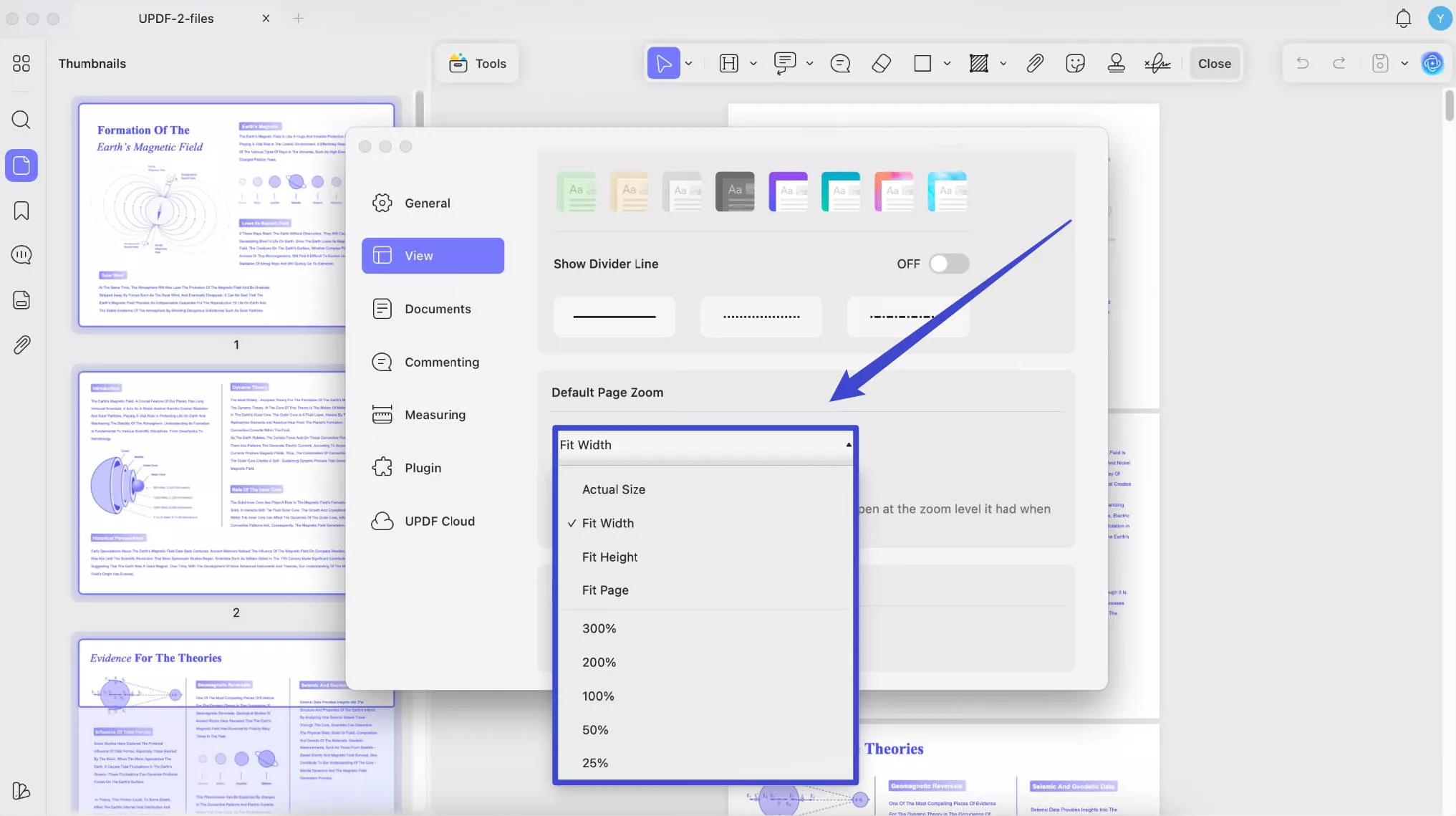 default page zoom updf mac