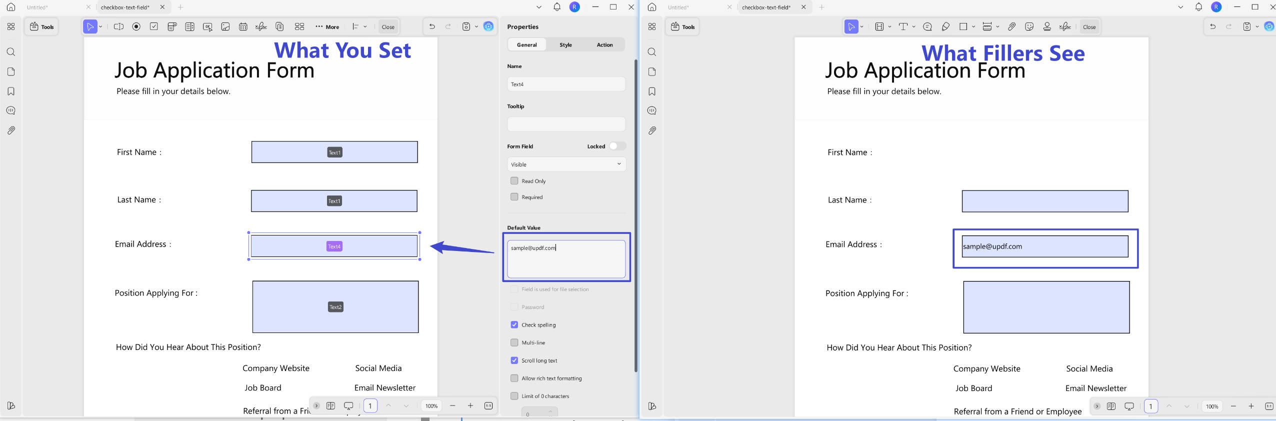 Set default value for the field UPDF Windows