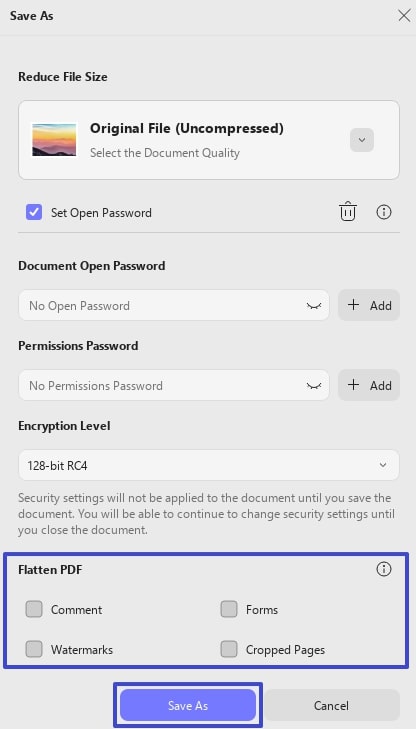 define flatten pdf settings updf windows 2