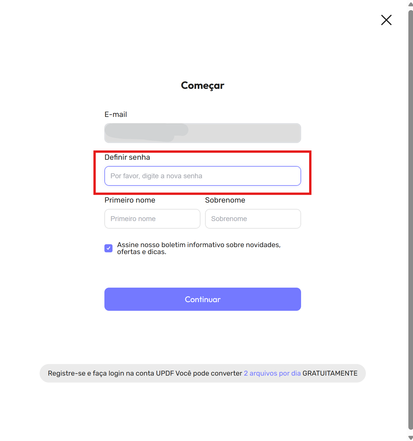 Definir uma senha para UPDF no Windows
