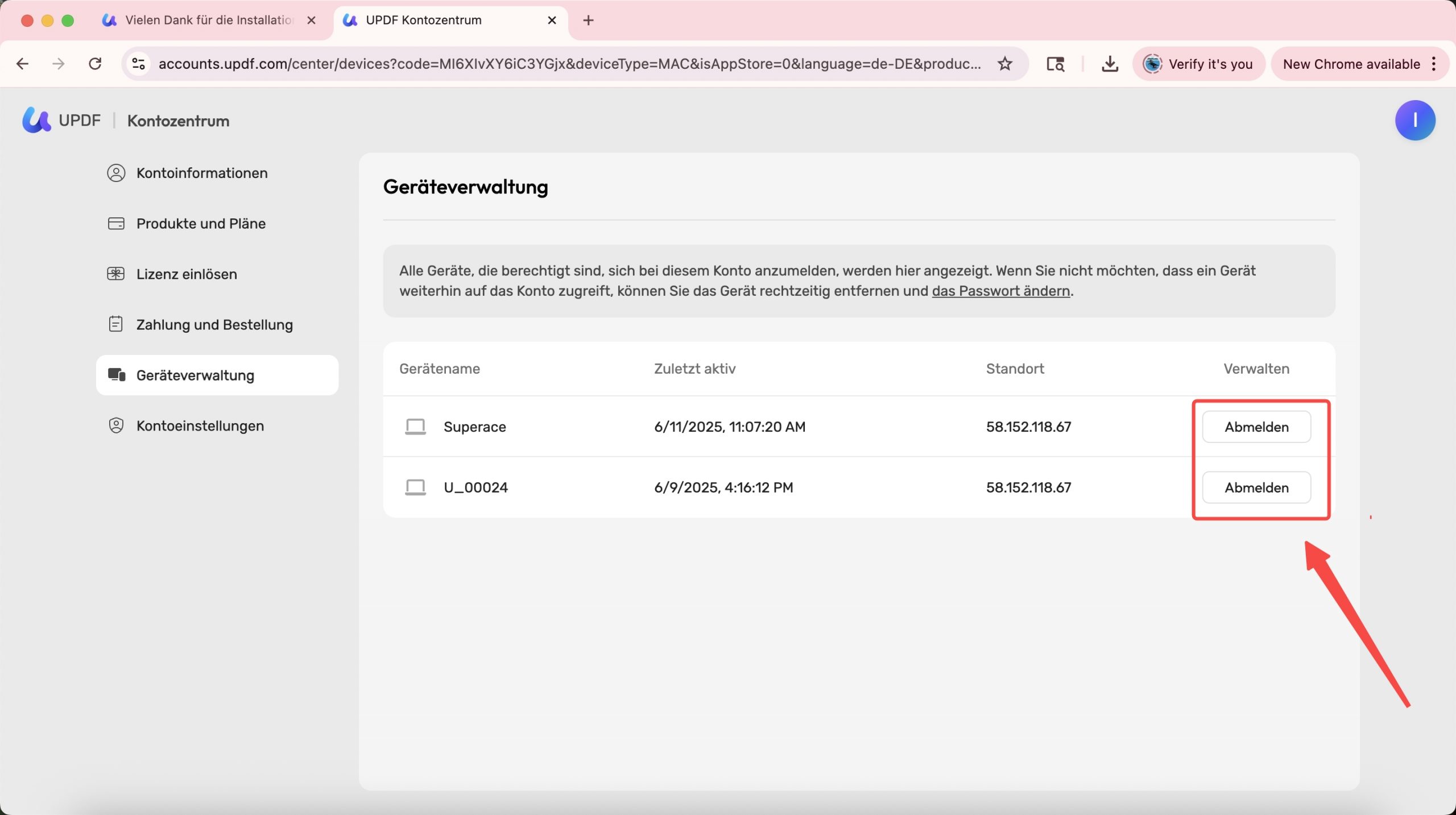 Geräteverwaltung updf mac