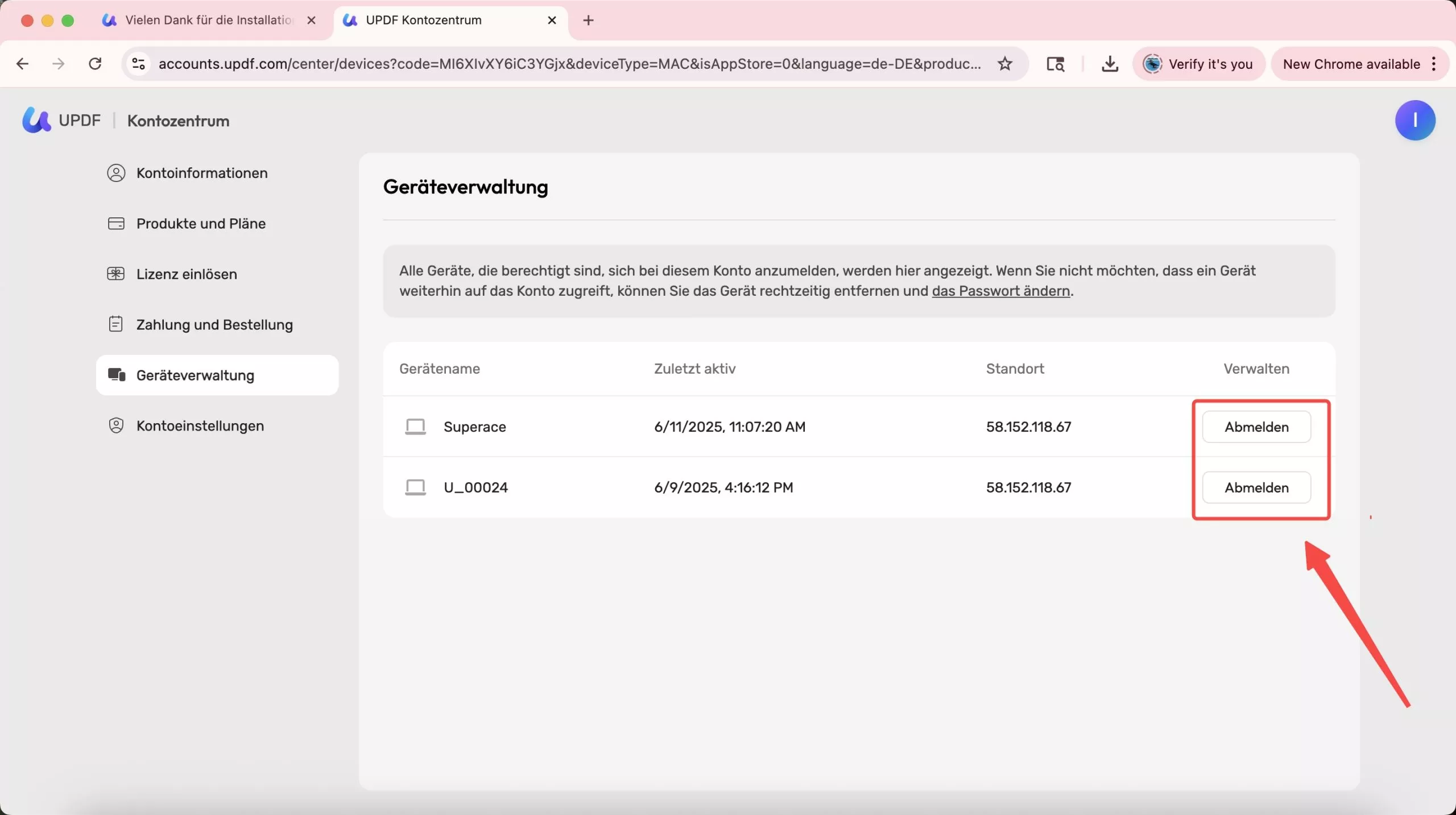 Geräteverwaltung updf mac