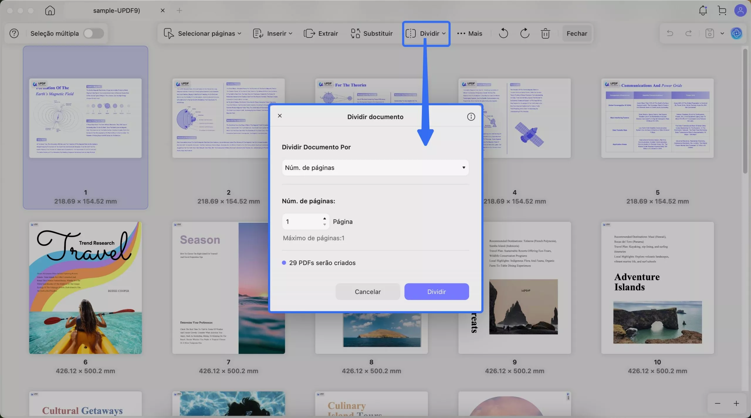 dividido por página updf mac