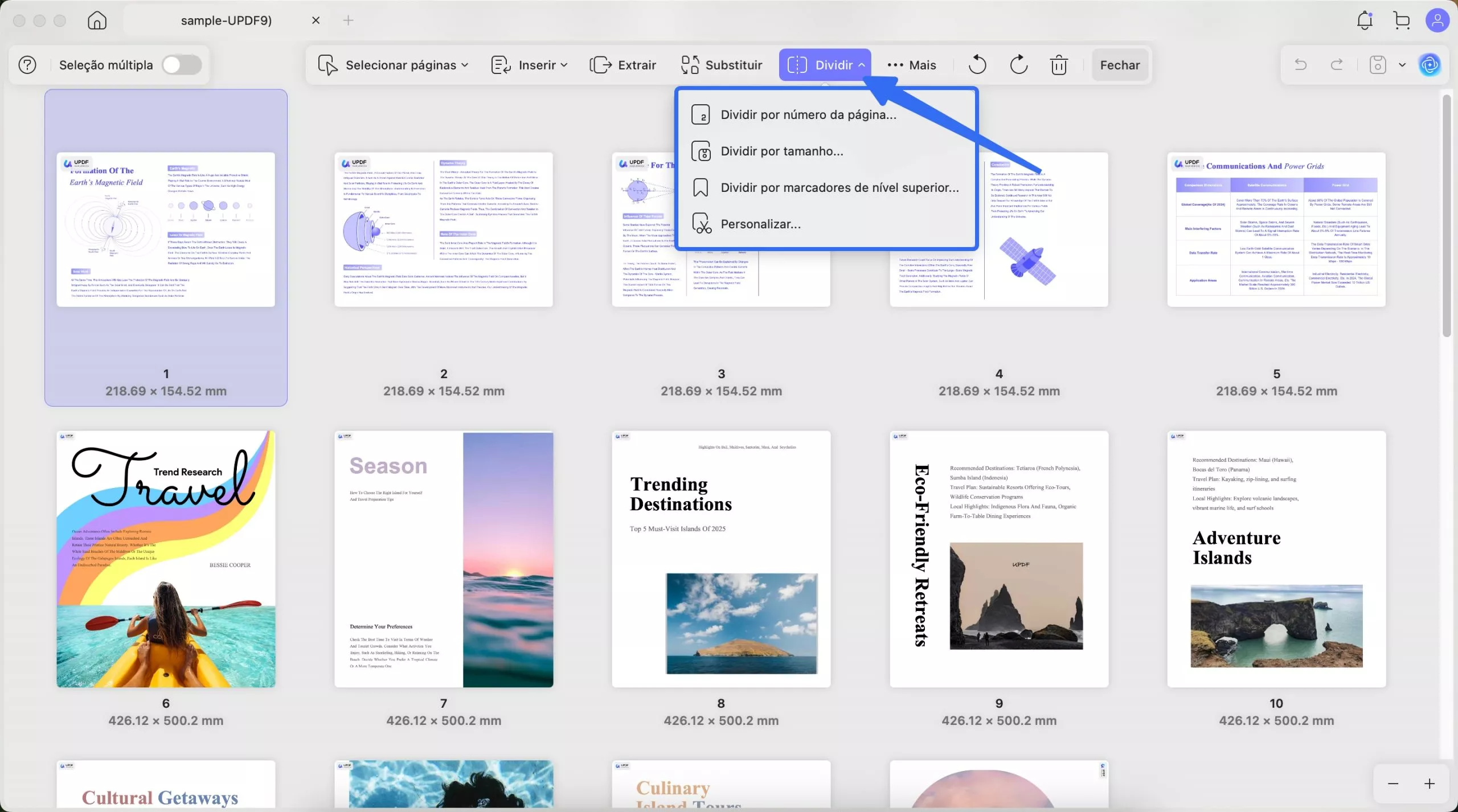 dividir página updf mac