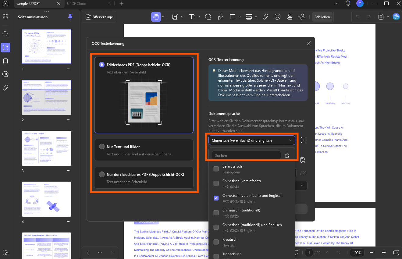 Dokumentensprache updf Windows 2